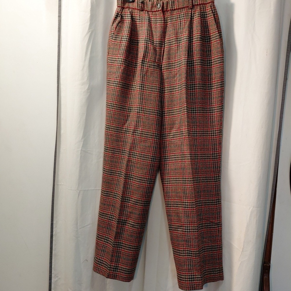 Pendleton Vintage Womens Petite Plaid Wool Blend High-Waisted Trousers Size 12 P
